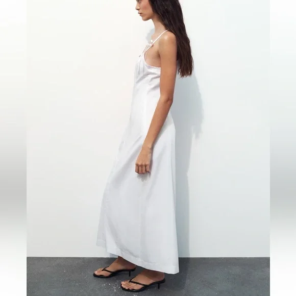 NWT 🤍ZARA BOW GABARDINE MIDI DRESS - Picture 5 of 8